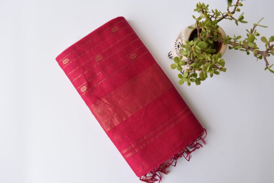 Maheshwari Laddo Border Butidar Hot Pink Saree