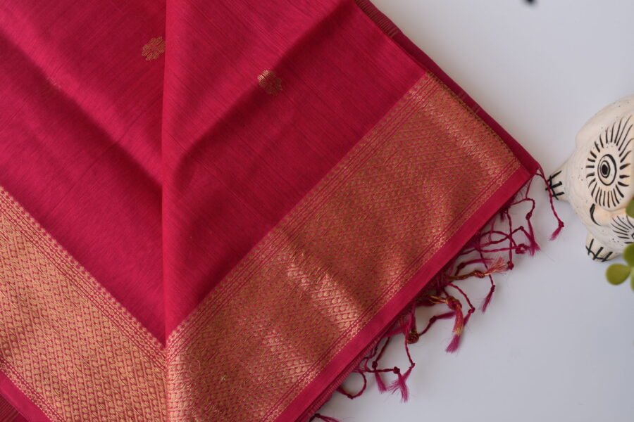 Maheshwari Laddo Border Butidar Hot Pink Saree - Image 7