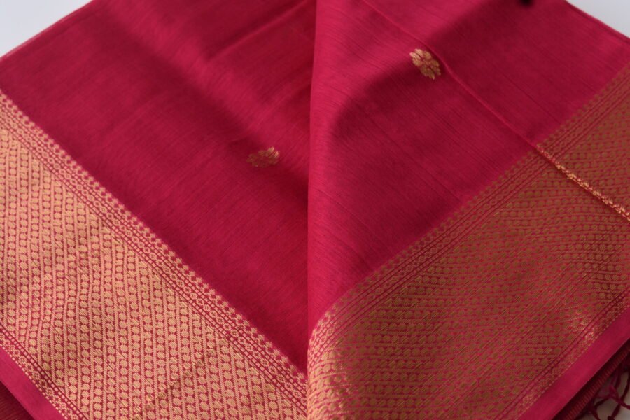 Maheshwari Laddo Border Butidar Hot Pink Saree - Image 5
