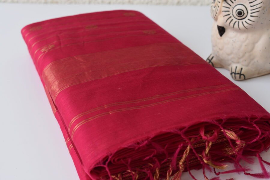 Maheshwari Laddo Border Butidar Hot Pink Saree - Image 4