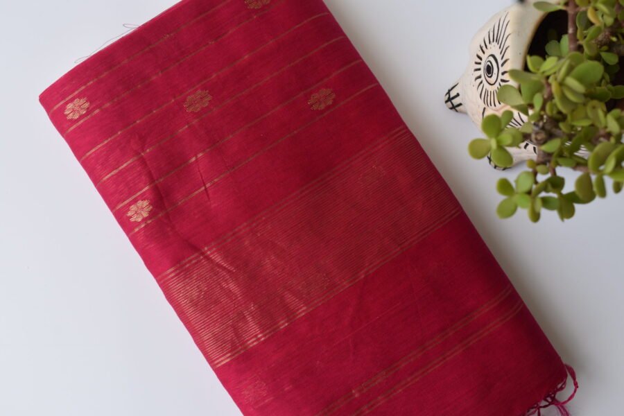 Maheshwari Laddo Border Butidar Hot Pink Saree - Image 15