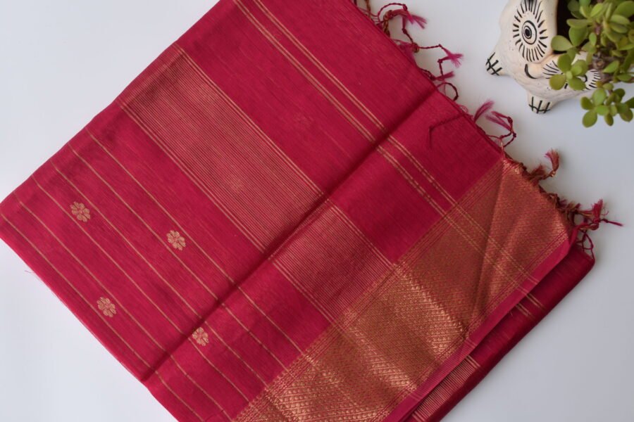 Maheshwari Laddo Border Butidar Hot Pink Saree - Image 11