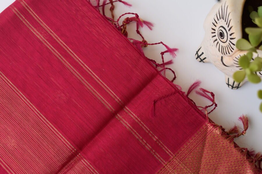 Maheshwari Laddo Border Butidar Hot Pink Saree - Image 10