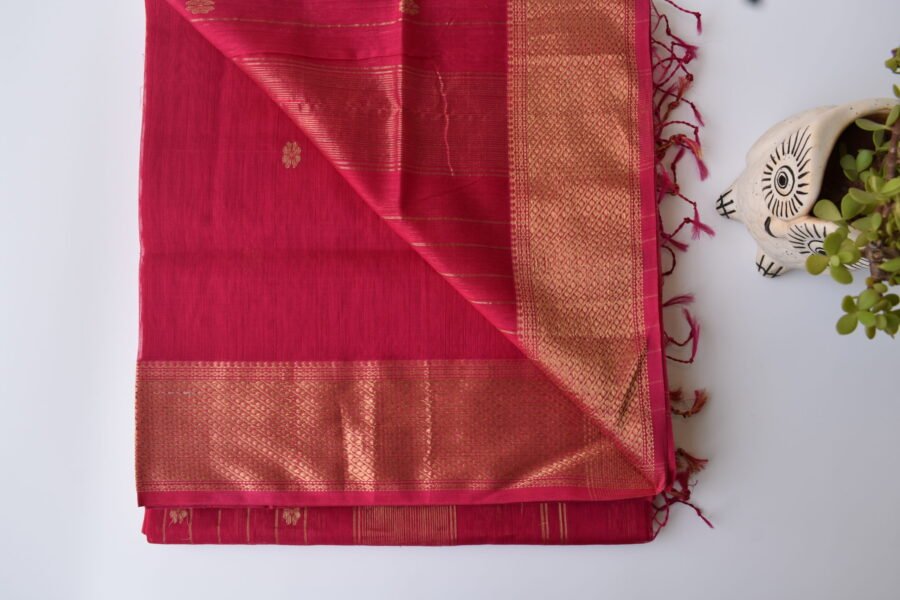 Maheshwari Laddo Border Butidar Hot Pink Saree - Image 8