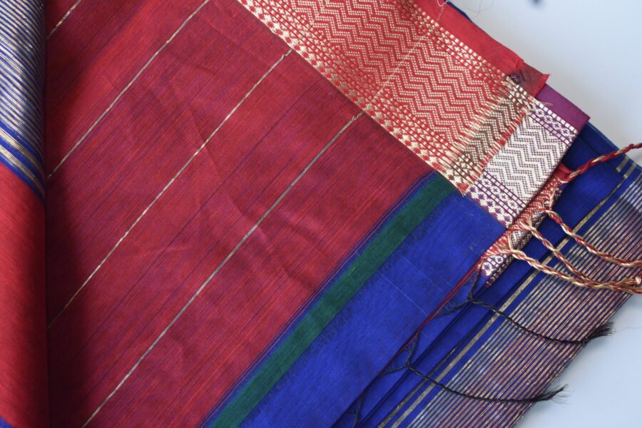 Maheshwari Narmada Border Blue Saree - Image 17