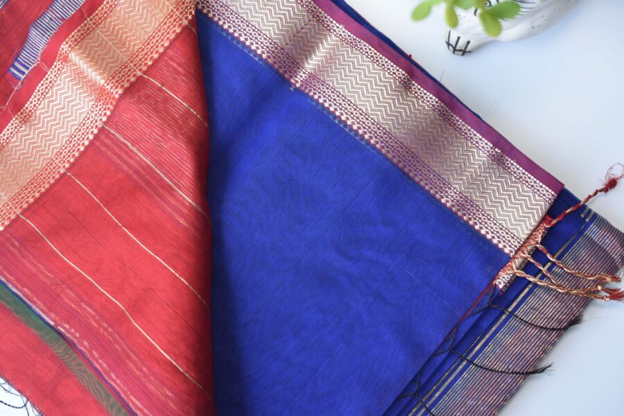 Maheshwari Narmada Border Blue Saree - Image 14