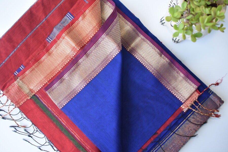Maheshwari Narmada Border Blue Saree - Image 13