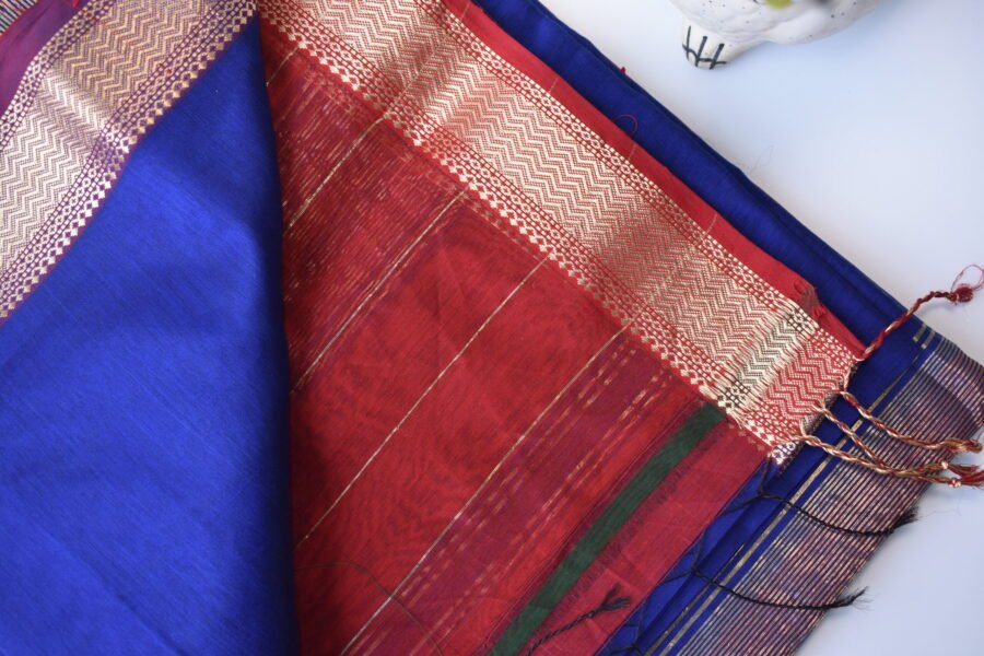 Maheshwari Narmada Border Blue Saree - Image 12