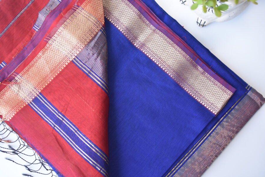 Maheshwari Narmada Border Blue Saree - Image 11