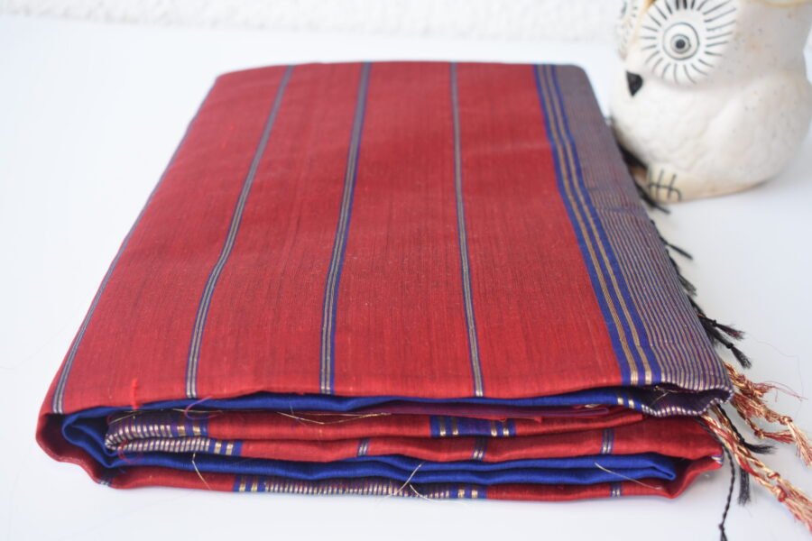 Maheshwari Narmada Border Blue Saree - Image 9