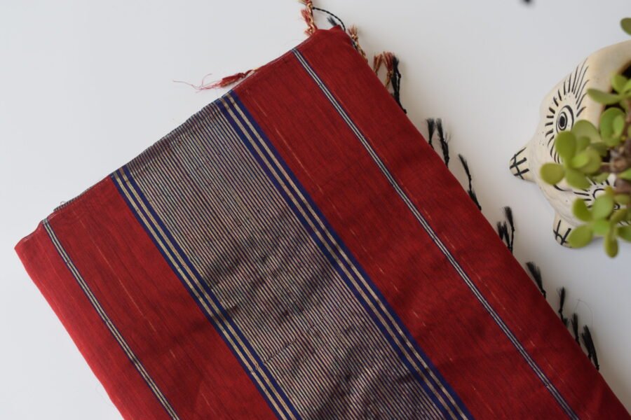 Maheshwari Narmada Border Blue Saree - Image 6