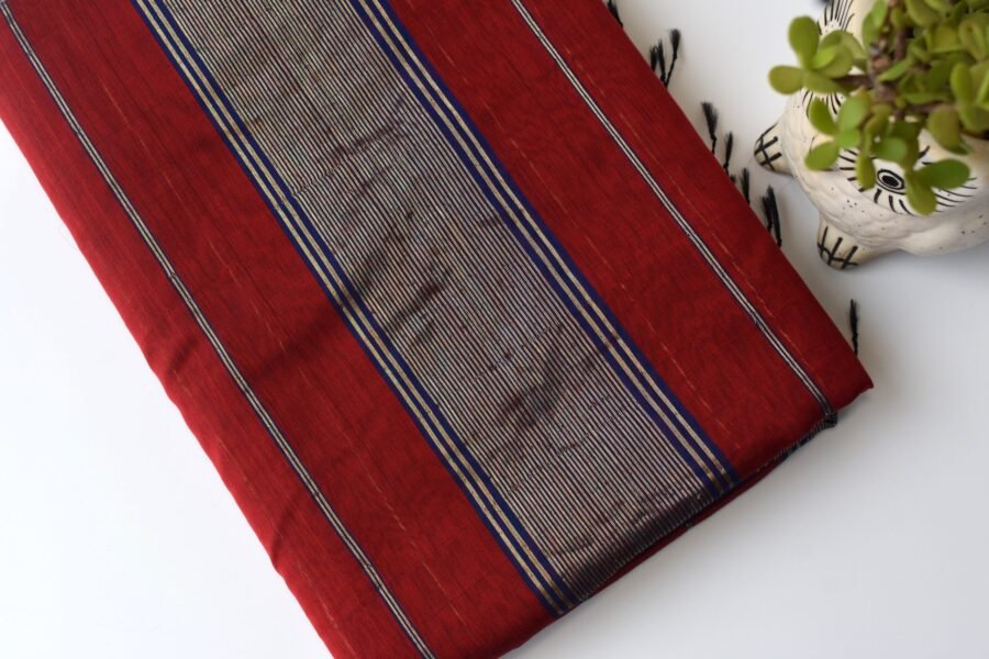 Maheshwari Narmada Border Blue Saree - Image 5