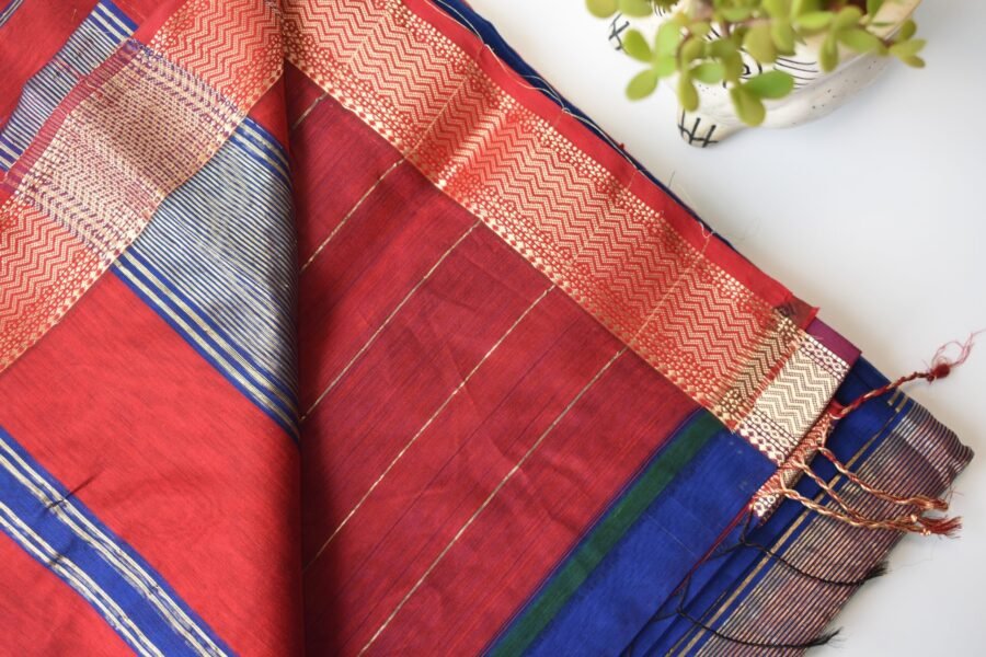 Maheshwari Narmada Border Blue Saree - Image 19