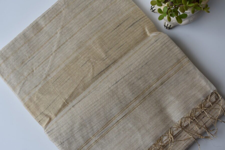 Maheshwari Tissue Beige Light Saree - Image 6