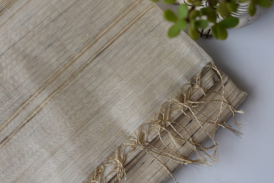 Maheshwari Tissue Beige Light Saree - Image 4