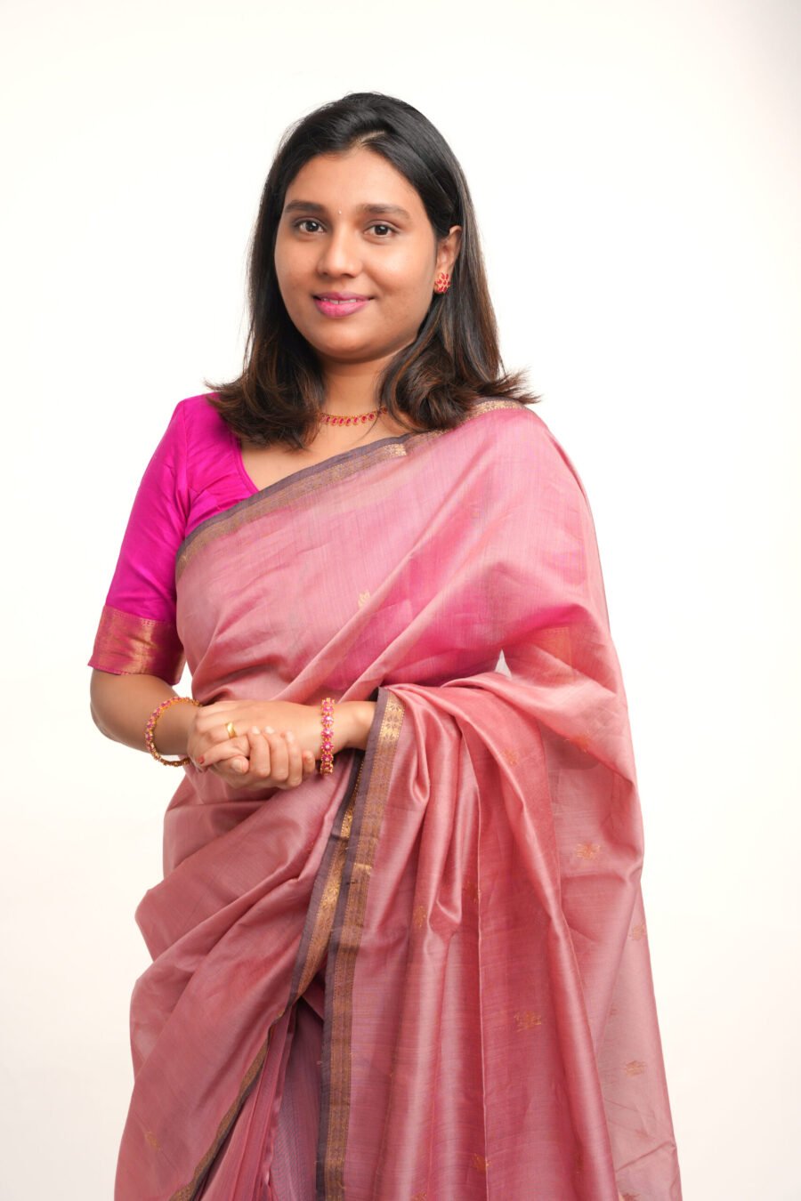 Dusty Rose Chameli Border Maheshwari Saree - Image 3