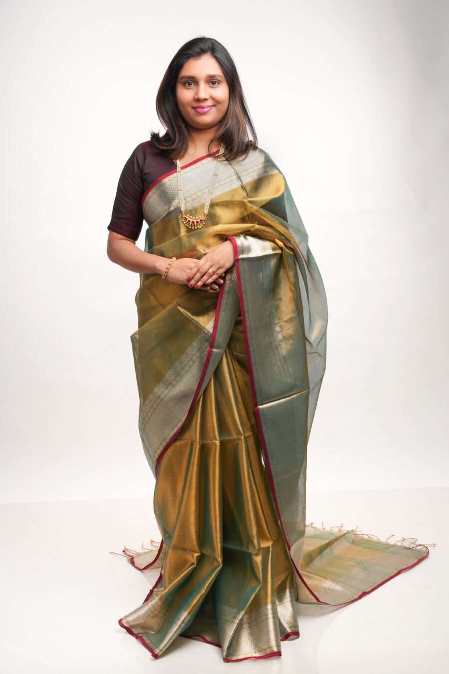 RAGA Golden Banarasi Silk Plain Saree - Image 2