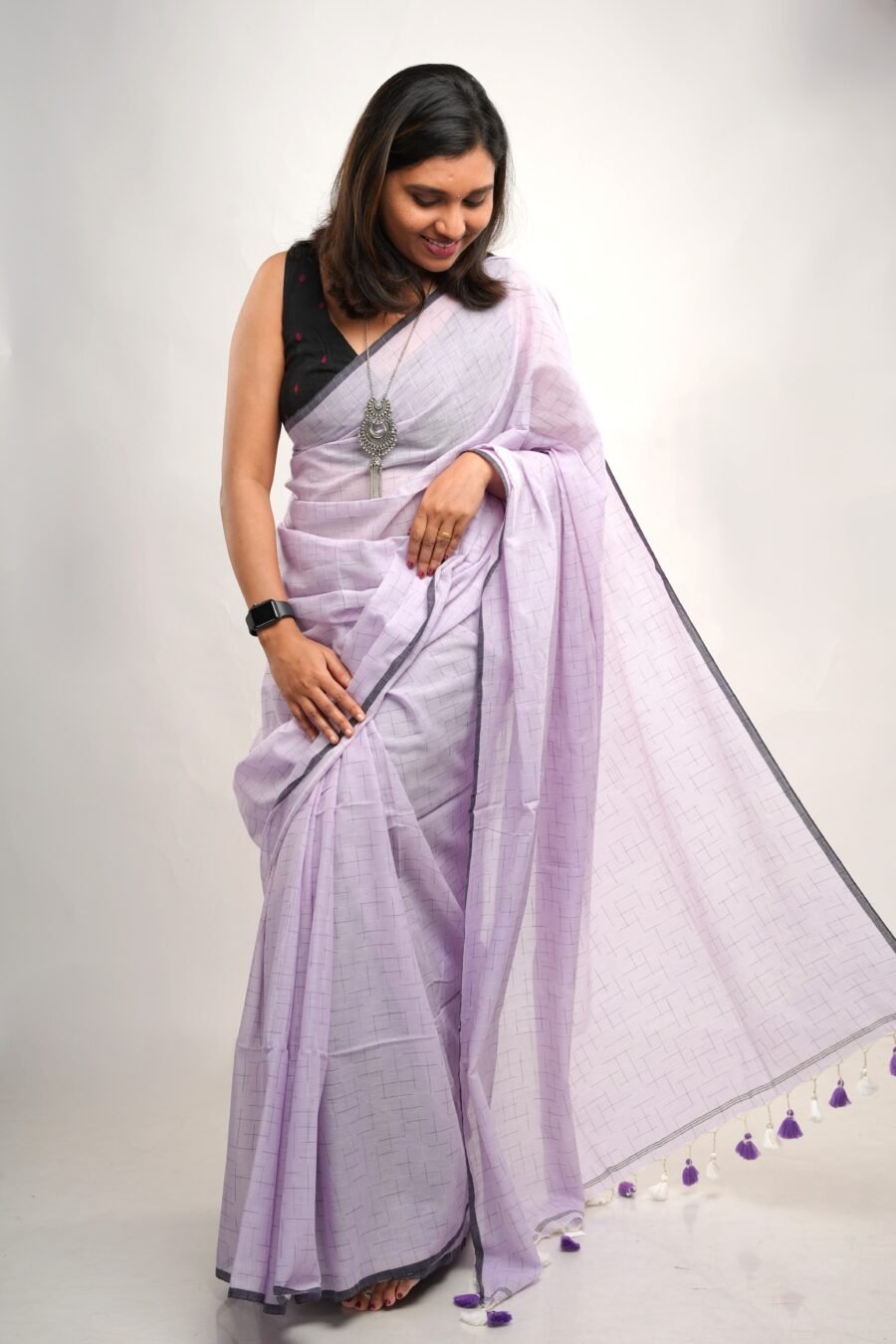 Fresh Lavender Cotton Office Wear Saree - Image 3