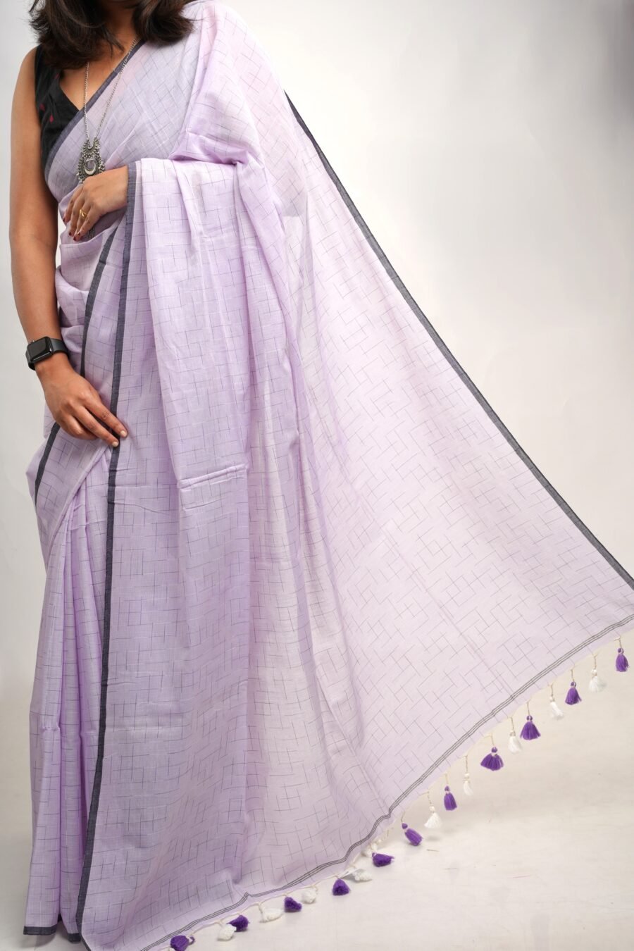 Fresh Lavender Cotton Office Wear Saree - Image 2