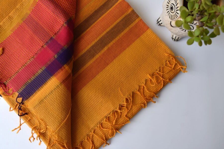 maheshwari-yellow-checks-cotton-saree