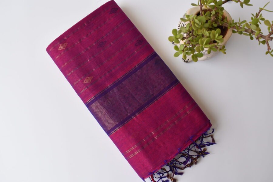 Maheshwari Square Border Butidar Dark Pink Saree