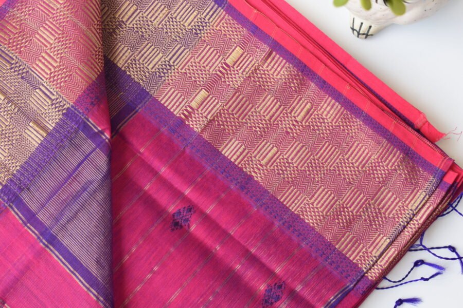 Maheshwari Square Border Butidar Dark Pink Saree - Image 14