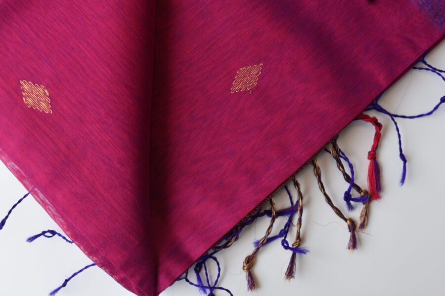 Maheshwari Square Border Butidar Dark Pink Saree - Image 10