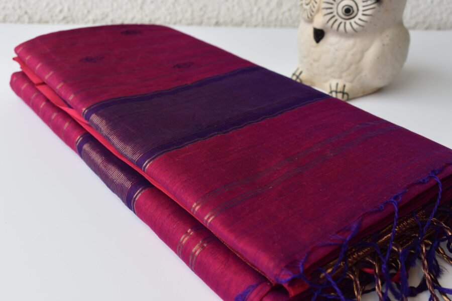 Maheshwari Square Border Butidar Dark Pink Saree - Image 16