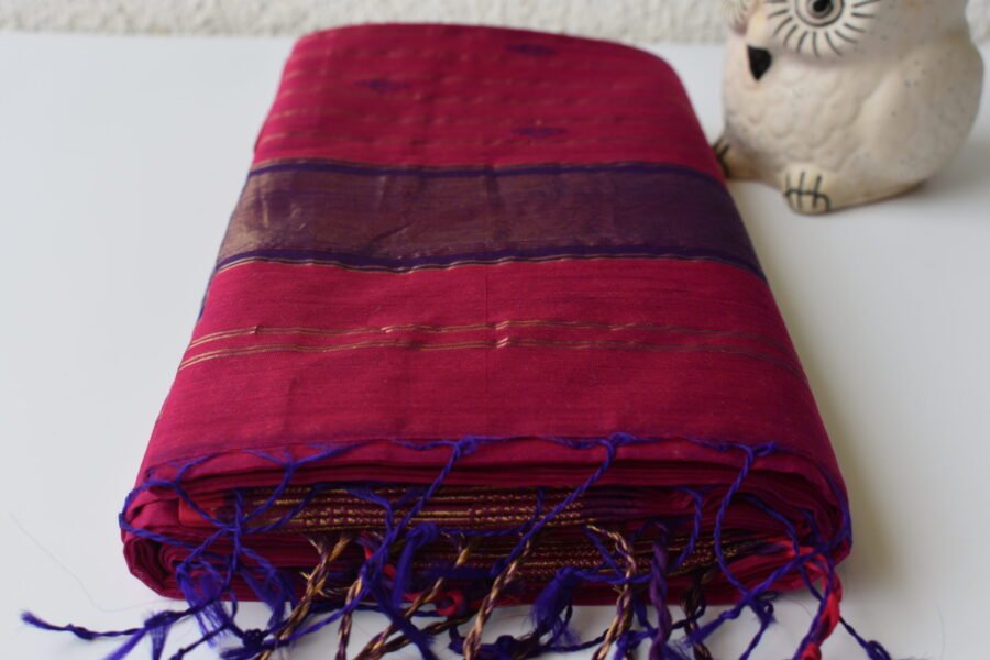 Maheshwari Square Border Butidar Dark Pink Saree - Image 2