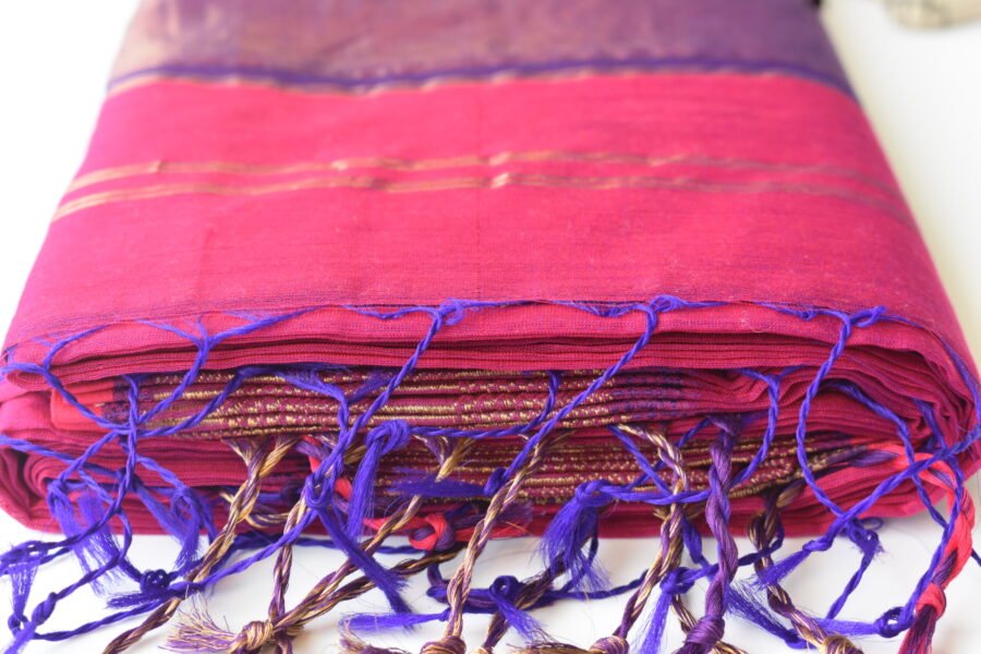 Maheshwari Square Border Butidar Dark Pink Saree - Image 15