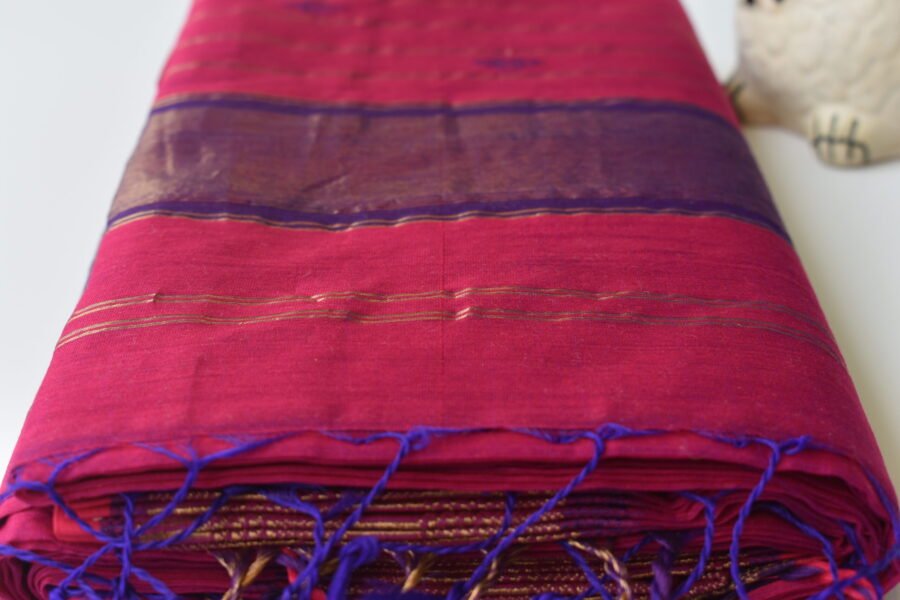 Maheshwari Square Border Butidar Dark Pink Saree - Image 7