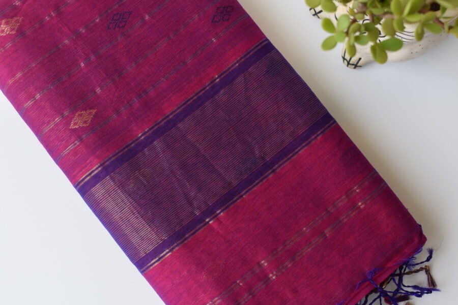 Maheshwari Square Border Butidar Dark Pink Saree - Image 17