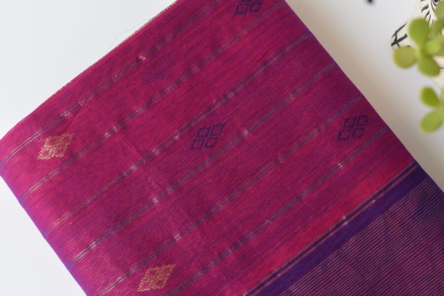 Maheshwari Square Border Butidar Dark Pink Saree - Image 3