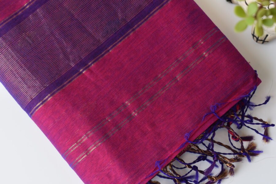 Maheshwari Square Border Butidar Dark Pink Saree - Image 12