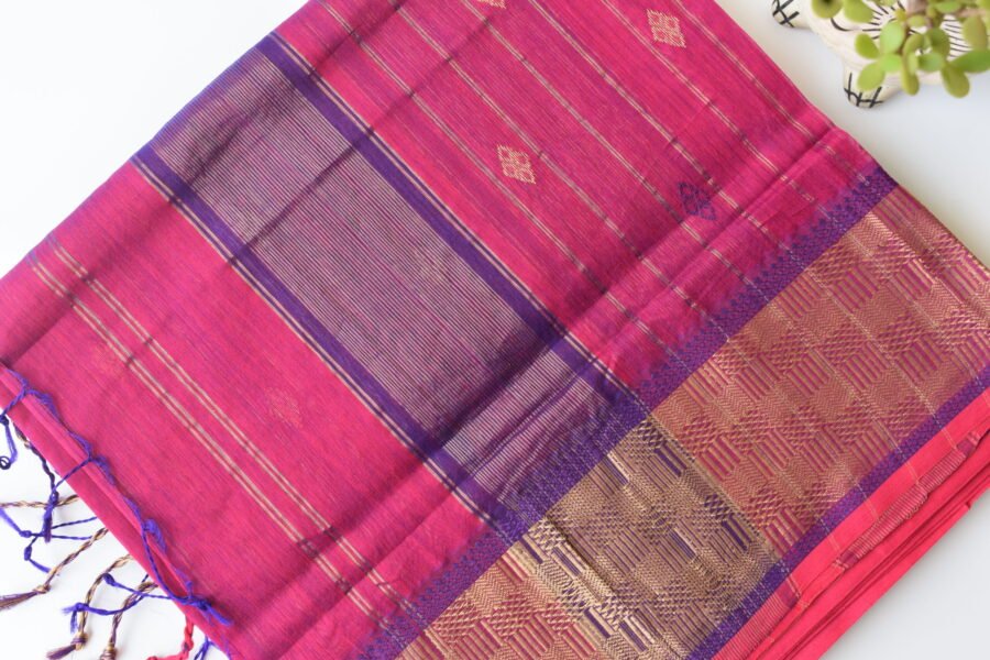 Maheshwari Square Border Butidar Dark Pink Saree - Image 18
