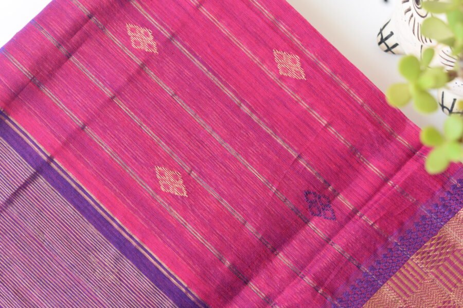 Maheshwari Square Border Butidar Dark Pink Saree - Image 9