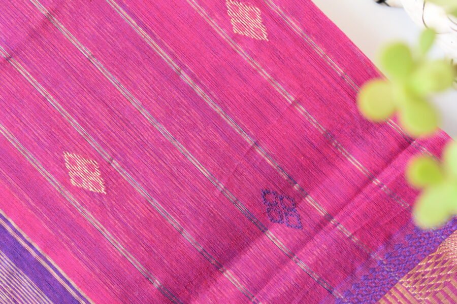Maheshwari Square Border Butidar Dark Pink Saree - Image 5