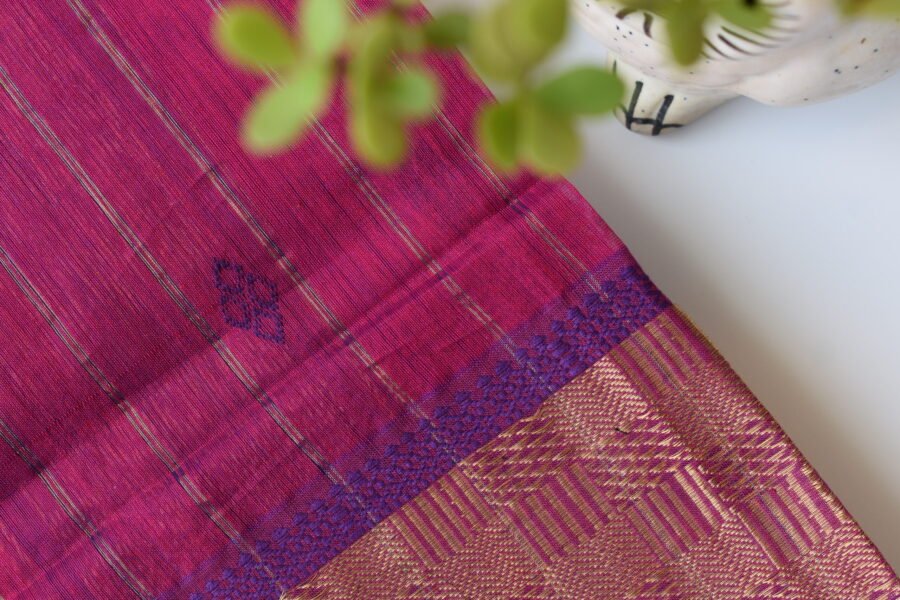 Maheshwari Square Border Butidar Dark Pink Saree - Image 6