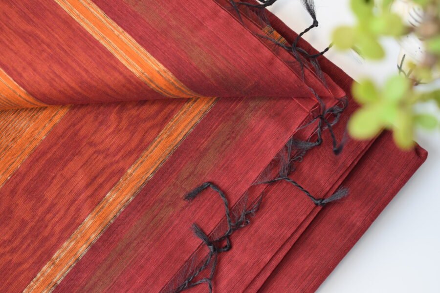 Maheshwari Chameli Border Buti Orange Saree - Image 4