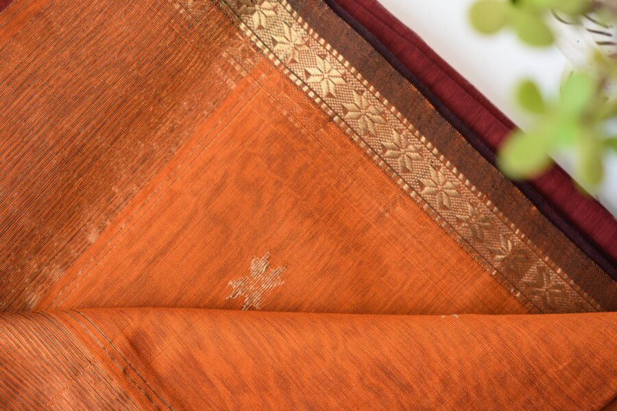 Maheshwari Chameli Border Buti Orange Saree - Image 3