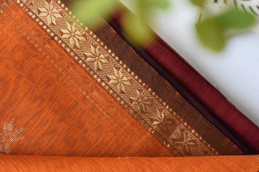 Maheshwari Chameli Border Buti Orange Saree - Image 13