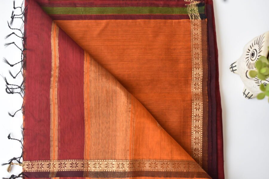 Maheshwari Chameli Border Buti Orange Saree - Image 5