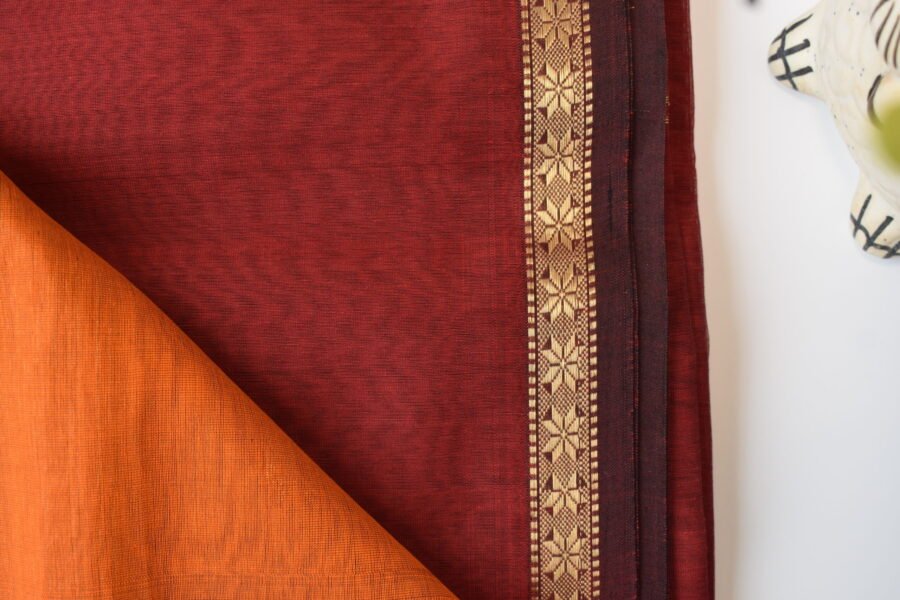 Maheshwari Chameli Border Buti Orange Saree - Image 10
