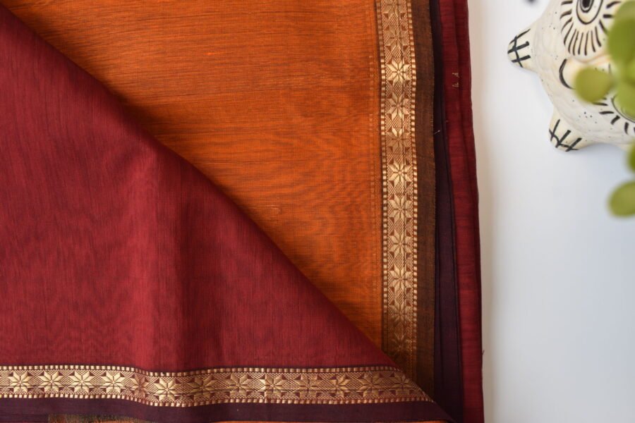 Maheshwari Chameli Border Buti Orange Saree - Image 15