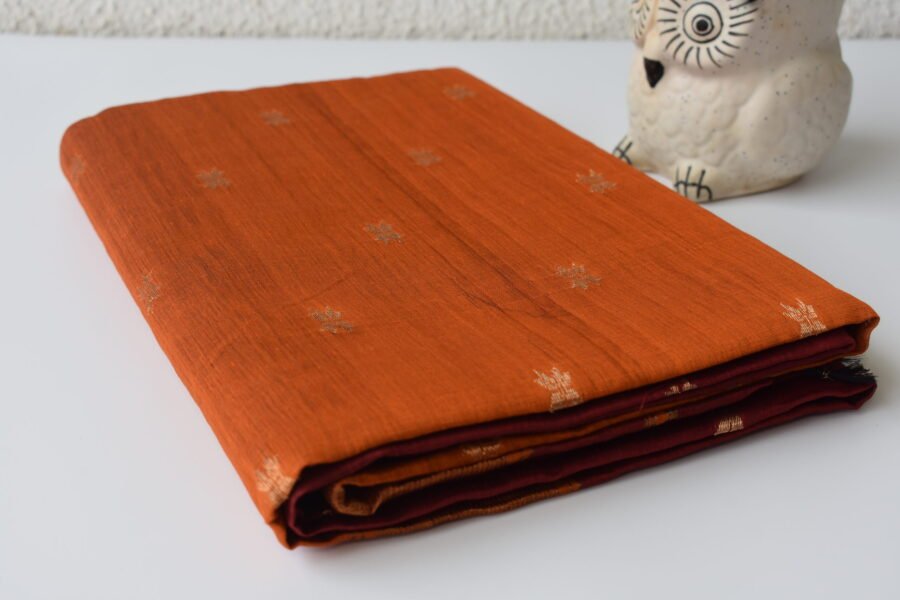 Maheshwari Chameli Border Buti Orange Saree - Image 12