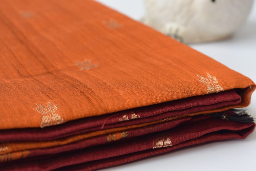 Maheshwari Chameli Border Buti Orange Saree - Image 6