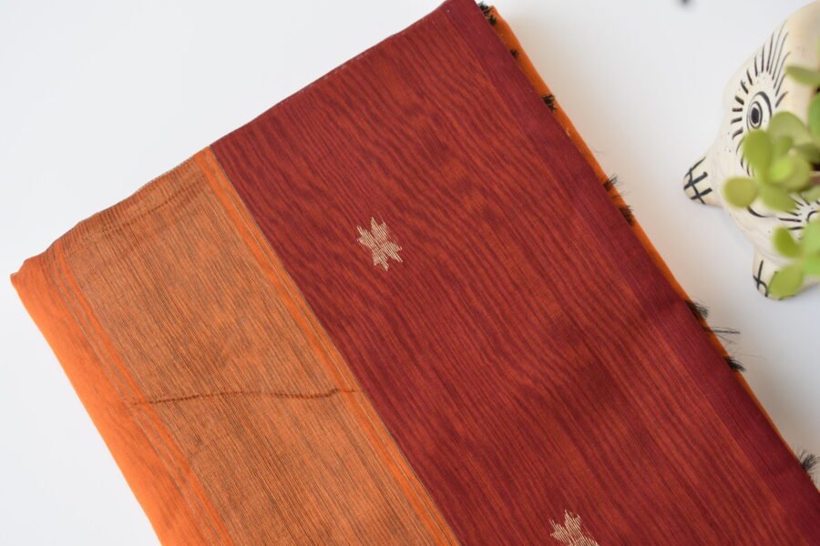 Maheshwari Chameli Border Buti Orange Saree - Image 18