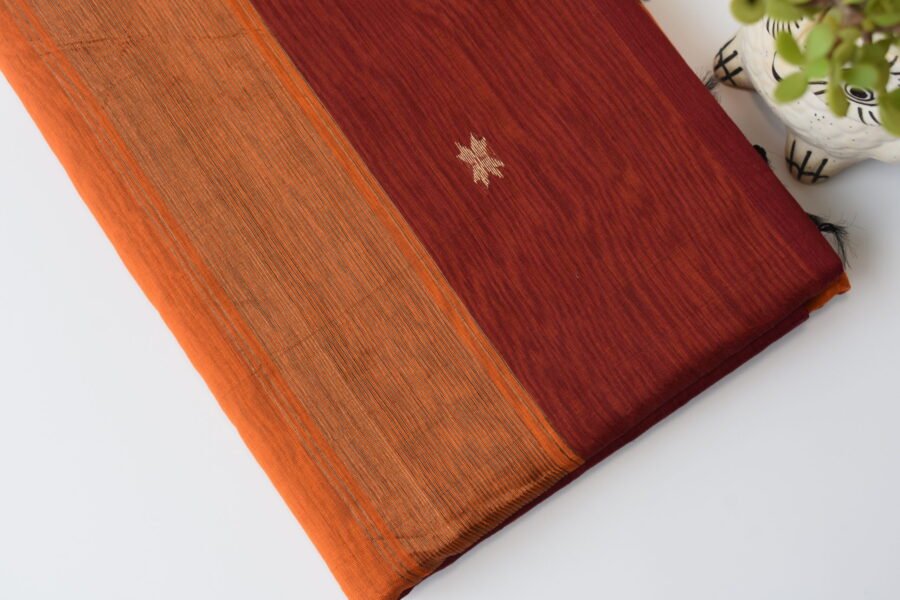Maheshwari Chameli Border Buti Orange Saree - Image 14