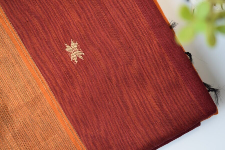 Maheshwari Chameli Border Buti Orange Saree - Image 2