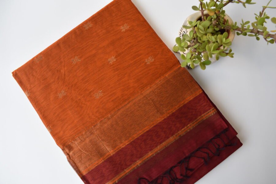Maheshwari Chameli Border Buti Orange Saree - Image 21